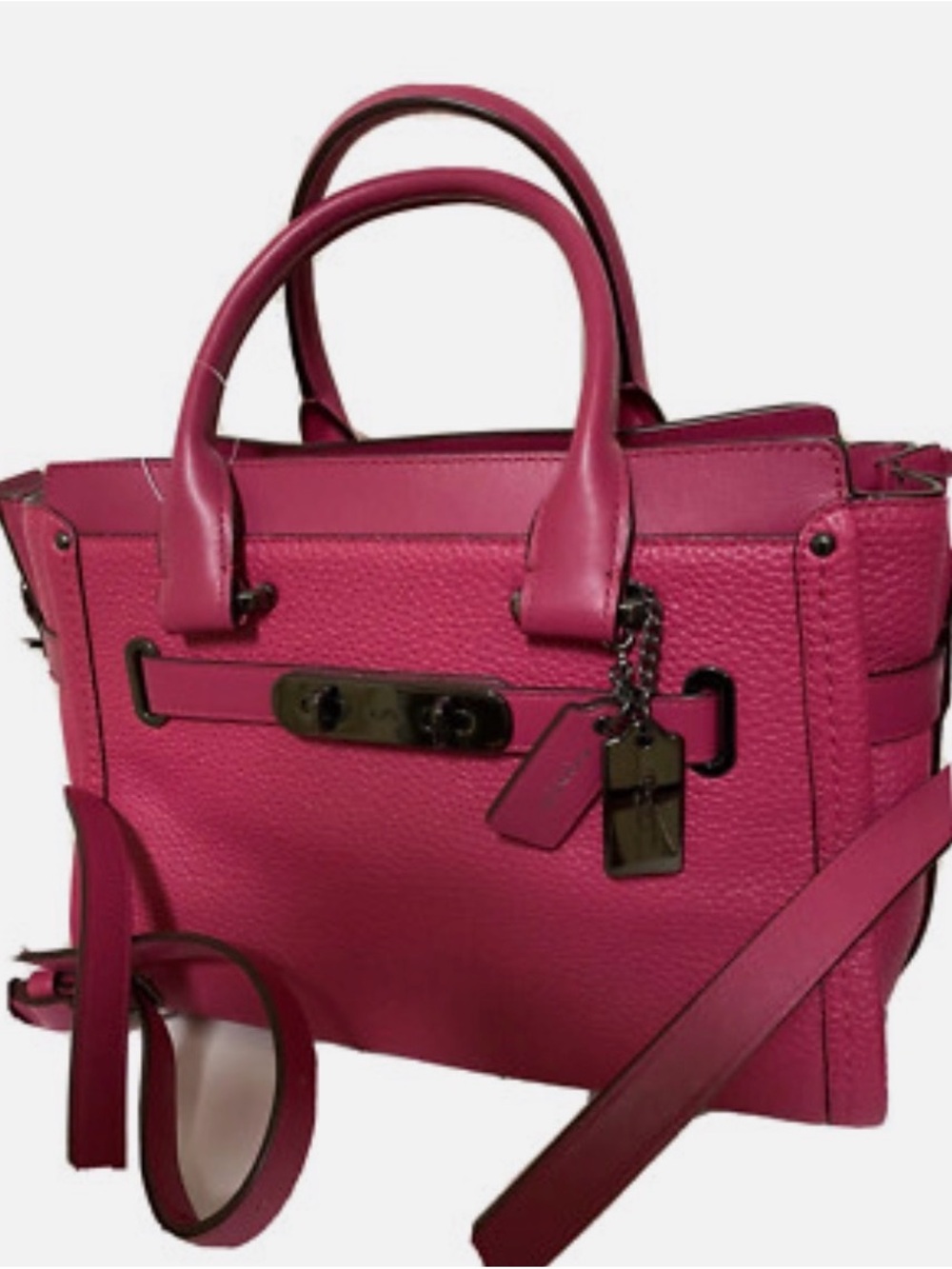 Coach Fuchsia Pebbled Leather Satchel with Top Handles